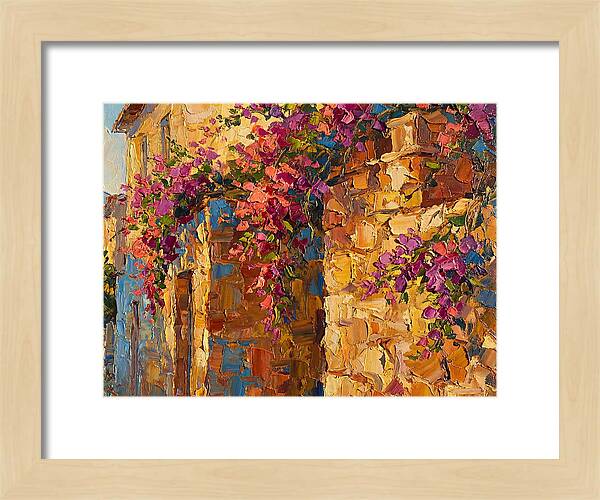 Mediterranean Blooms Against Stone Walls