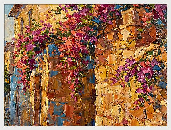 Mediterranean Blooms Against Stone Walls