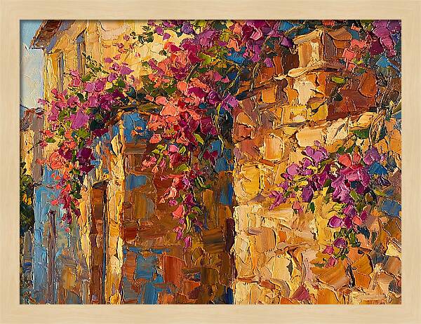 Mediterranean Blooms Against Stone Walls