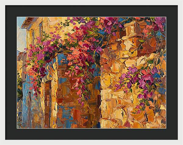 Mediterranean Blooms Against Stone Walls