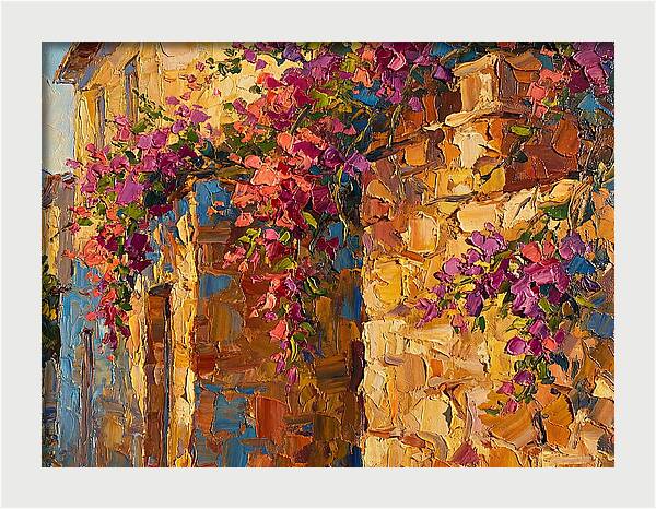 Mediterranean Blooms Against Stone Walls