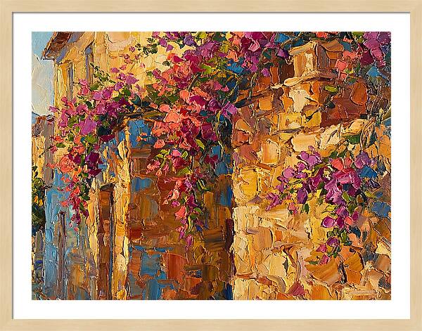 Mediterranean Blooms Against Stone Walls