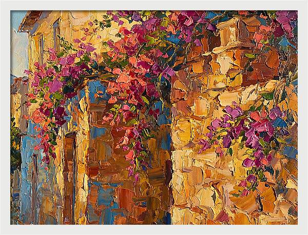 Mediterranean Blooms Against Stone Walls