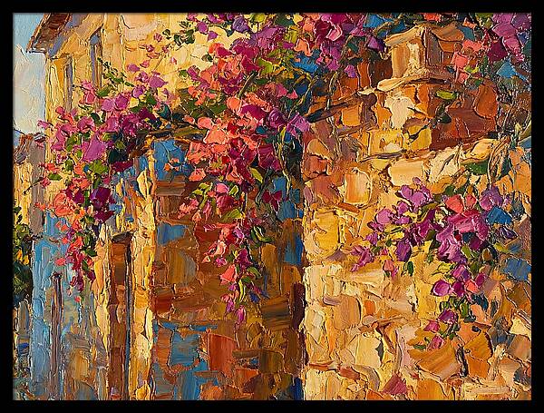 Mediterranean Blooms Against Stone Walls