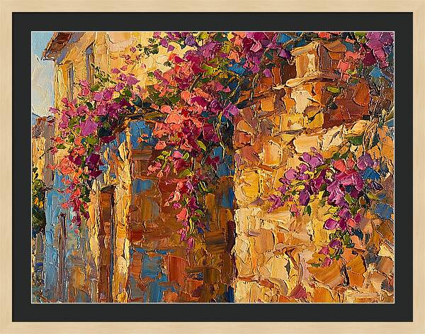 Mediterranean Blooms Against Stone Walls