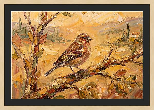 Mediterranean Finch Perched On Branch