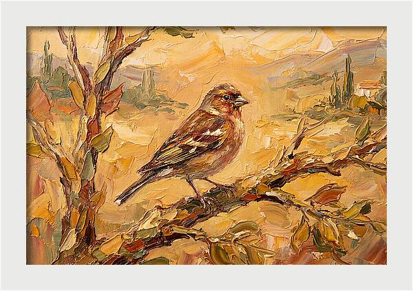 Mediterranean Finch Perched On Branch