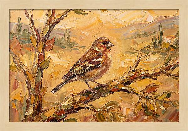 Mediterranean Finch Perched On Branch