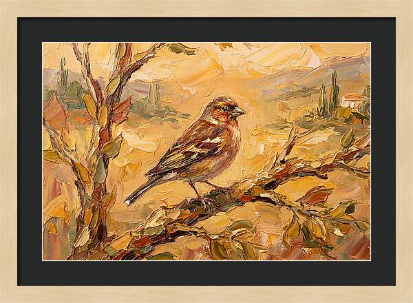 Mediterranean Finch Perched On Branch