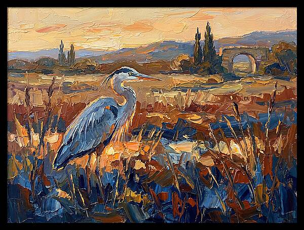 Mediterranean Heron At Dusk