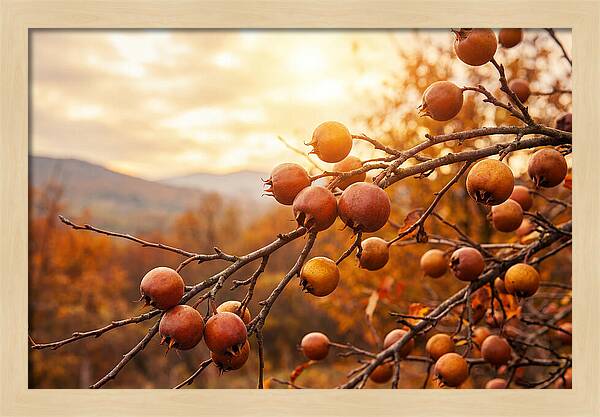 Medlar Fruit On Bare Branch
