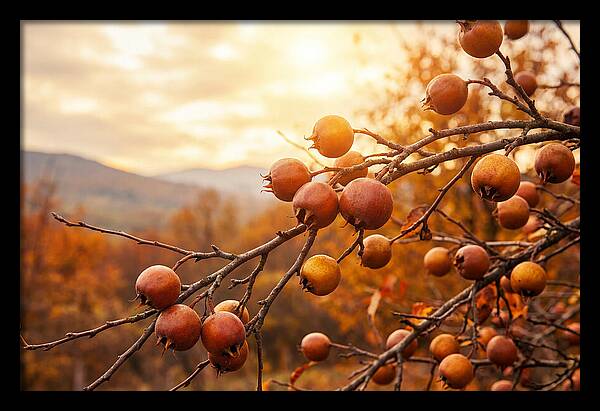 Medlar Fruit On Bare Branch
