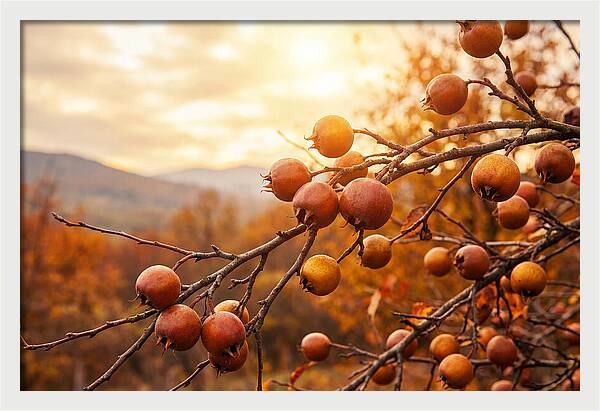 Medlar Fruit On Bare Branch