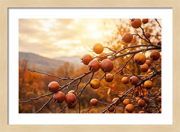 Medlar Fruit On Bare Branch