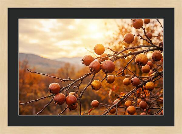 Medlar Fruit On Bare Branch