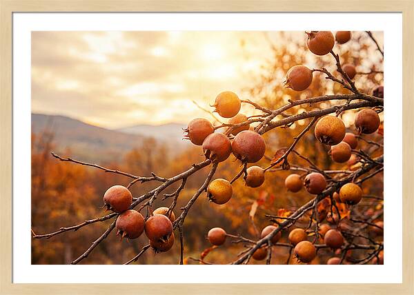 Medlar Fruit On Bare Branch