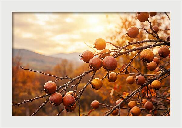 Medlar Fruit On Bare Branch