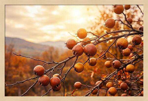Medlar Fruit On Bare Branch