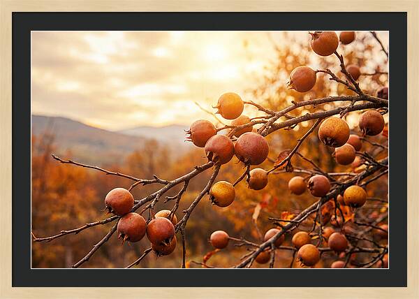 Medlar Fruit On Bare Branch
