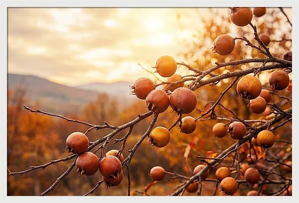Medlar Fruit On Bare Branch