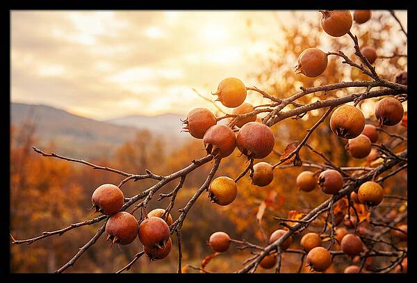 Medlar Fruit On Bare Branch