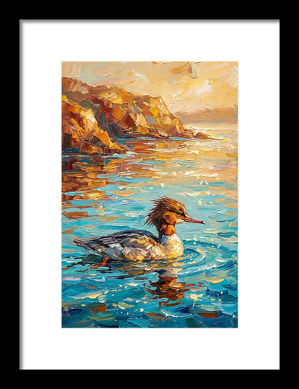 Merganser Gliding Through Mediterranean Waters