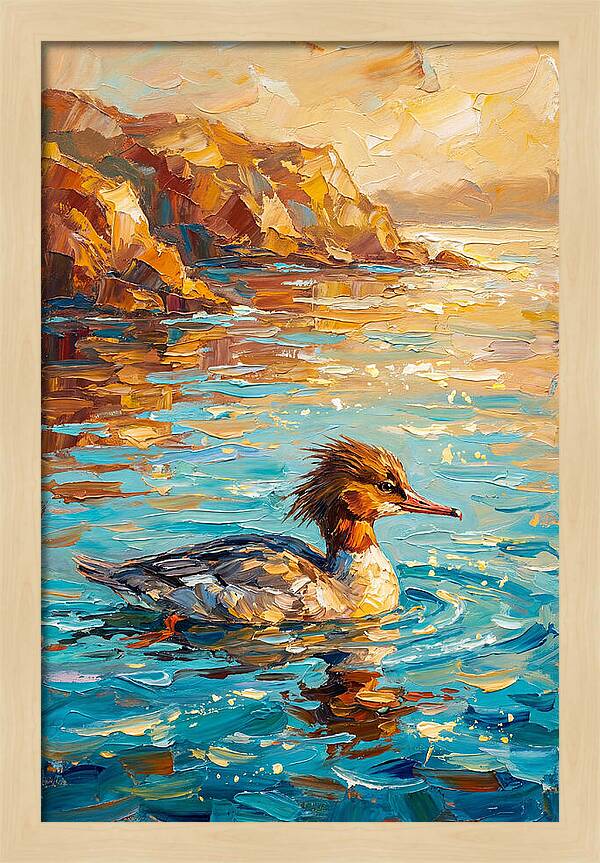 Merganser Gliding Through Mediterranean Waters