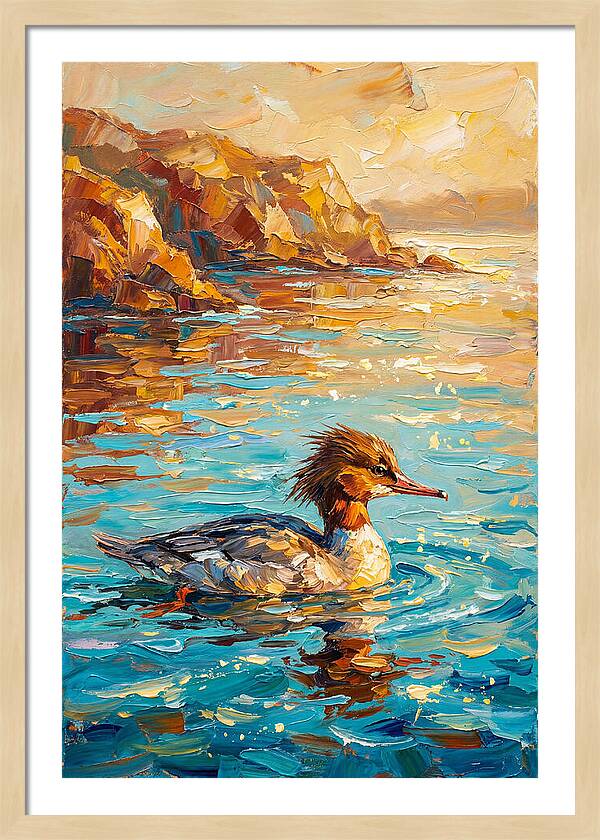 Merganser Gliding Through Mediterranean Waters