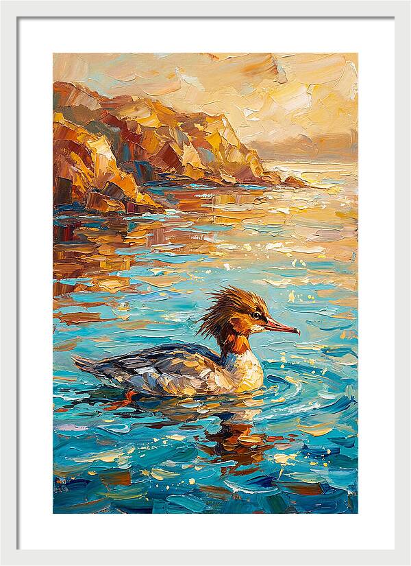 Merganser Gliding Through Mediterranean Waters