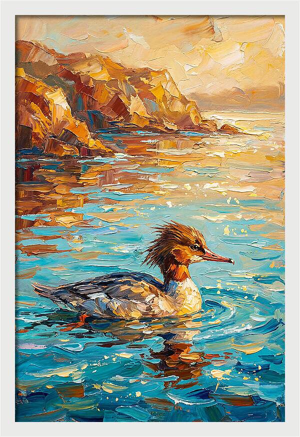 Merganser Gliding Through Mediterranean Waters