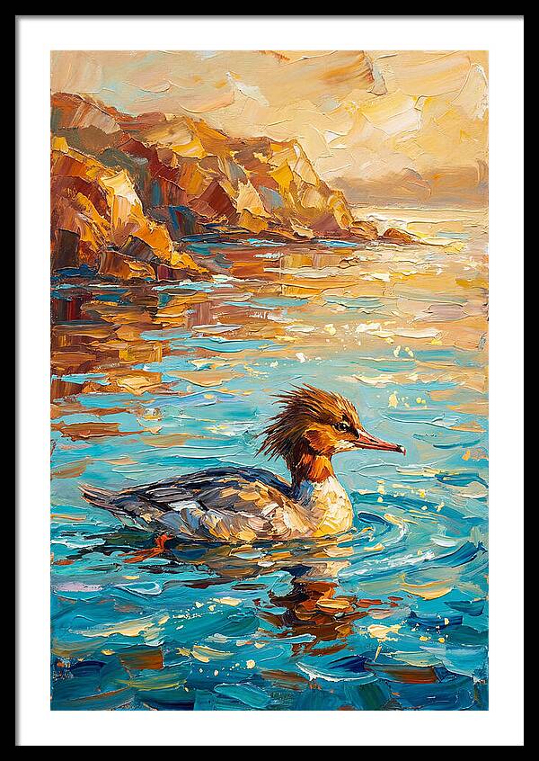 Merganser Gliding Through Mediterranean Waters