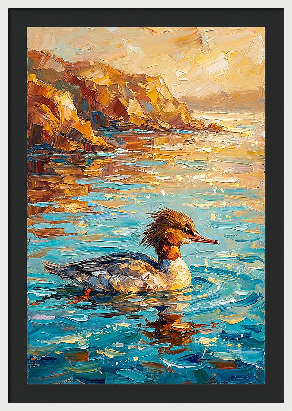Merganser Gliding Through Mediterranean Waters
