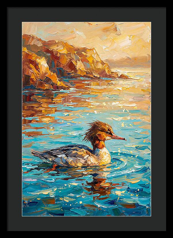 Merganser Gliding Through Mediterranean Waters