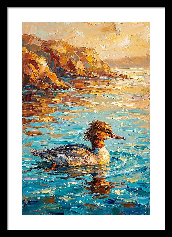 Merganser Gliding Through Mediterranean Waters
