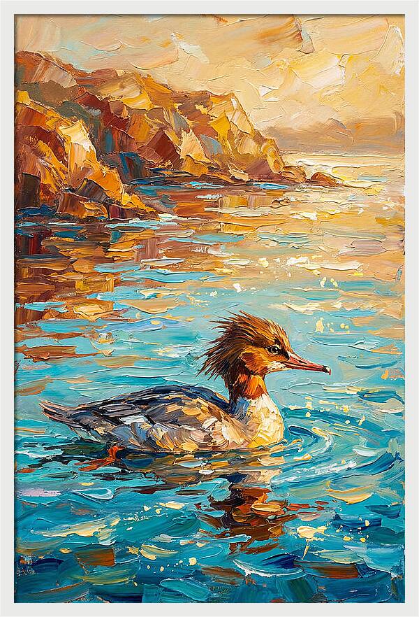 Merganser Gliding Through Mediterranean Waters