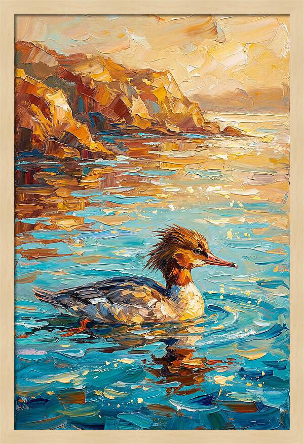 Merganser Gliding Through Mediterranean Waters