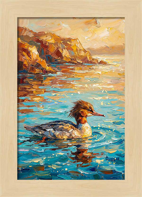 Merganser Gliding Through Mediterranean Waters
