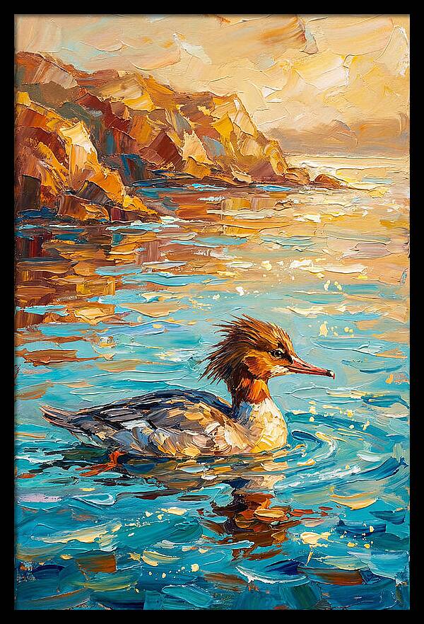 Merganser Gliding Through Mediterranean Waters
