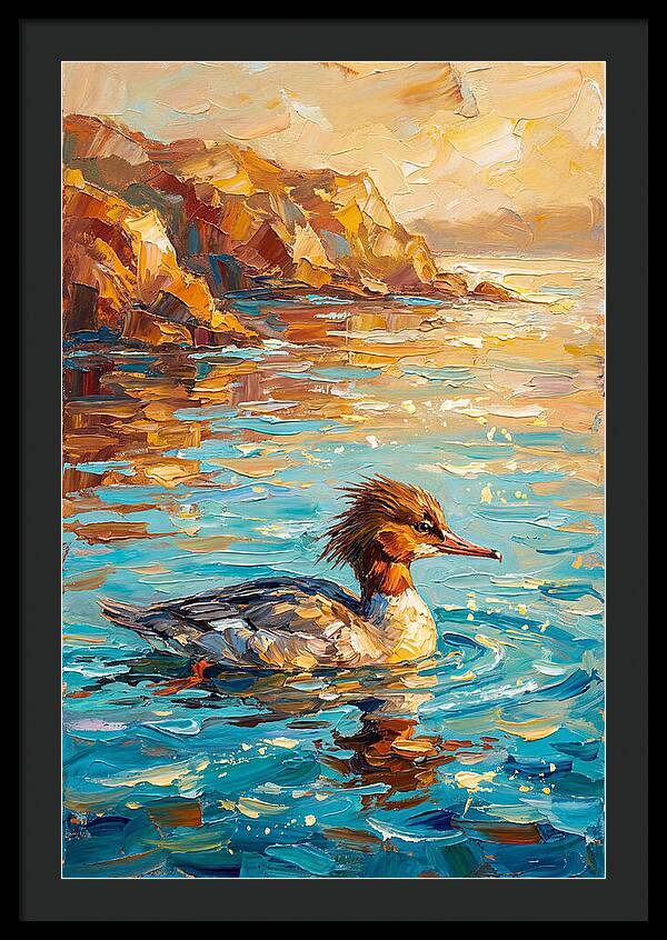 Merganser Gliding Through Mediterranean Waters