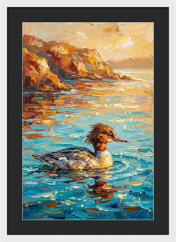 Merganser Gliding Through Mediterranean Waters