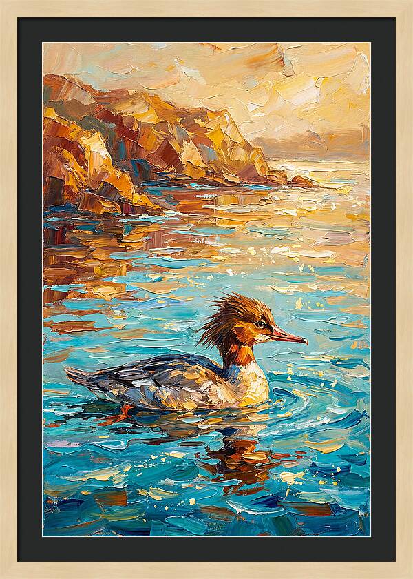 Merganser Gliding Through Mediterranean Waters