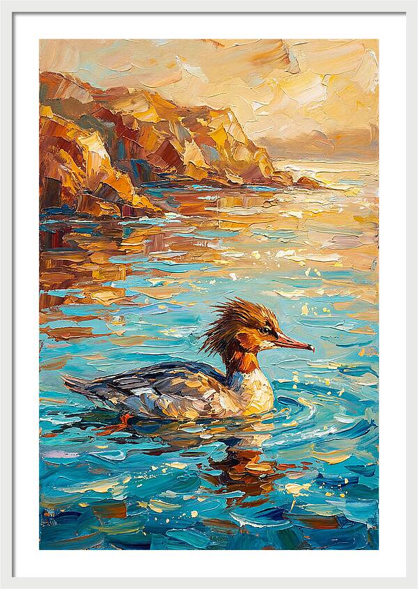Merganser Gliding Through Mediterranean Waters