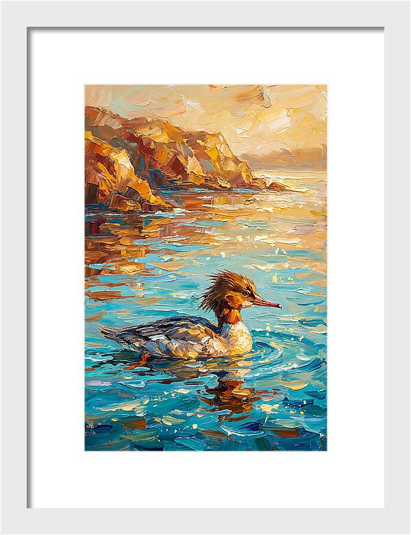 Merganser Gliding Through Mediterranean Waters