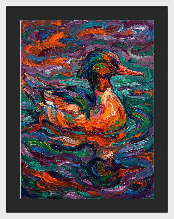 Merganser In Vibrant Swirls
