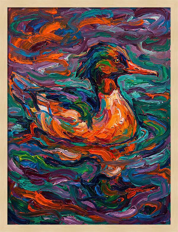 Merganser In Vibrant Swirls