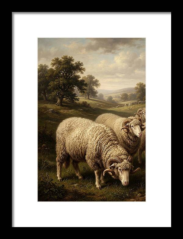 Merino Sheep Grazing In Serenity