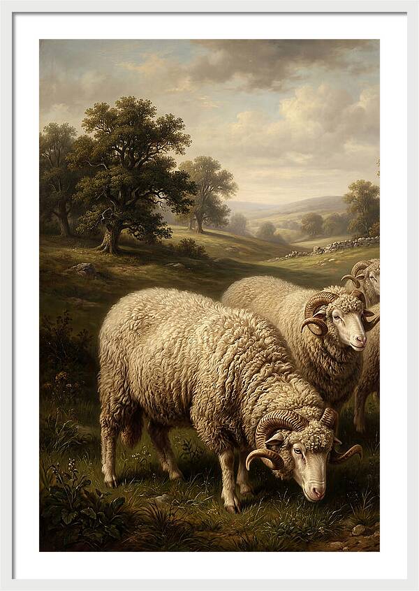 Merino Sheep Grazing In Serenity