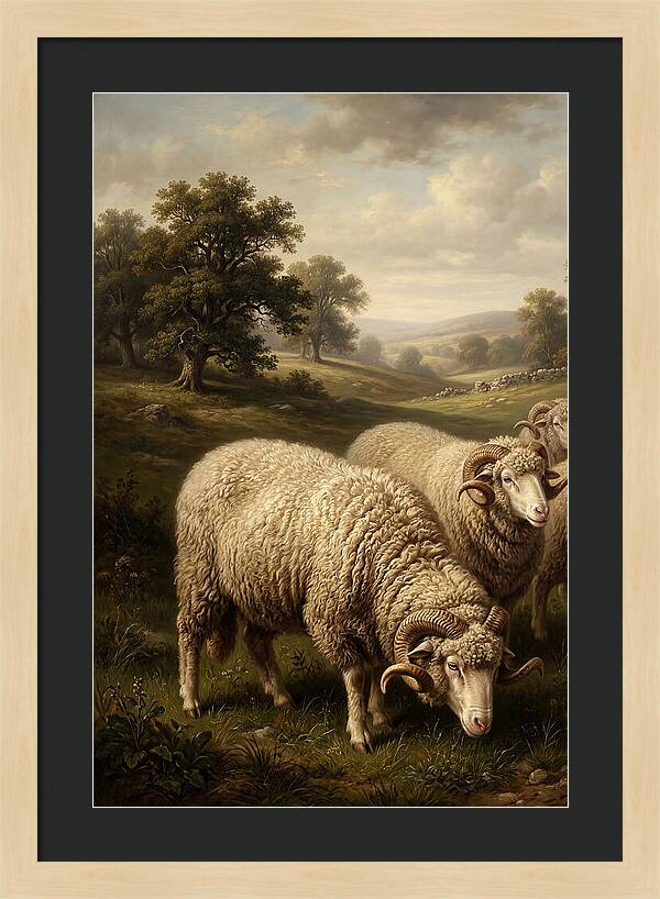 Merino Sheep Grazing In Serenity