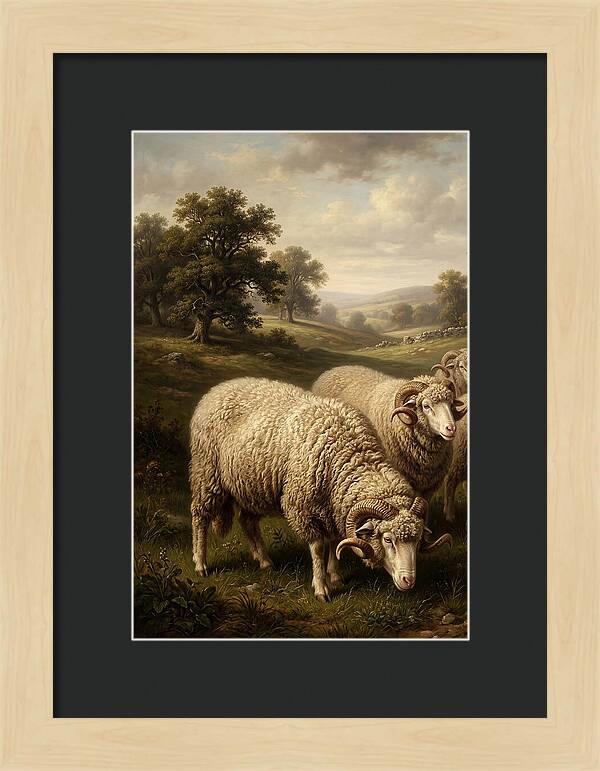 Merino Sheep Grazing In Serenity