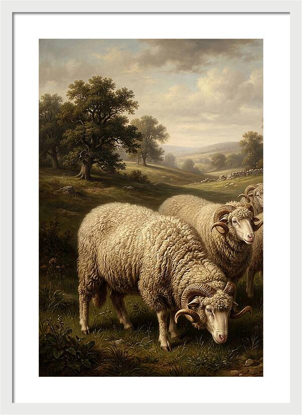 Merino Sheep Grazing In Serenity